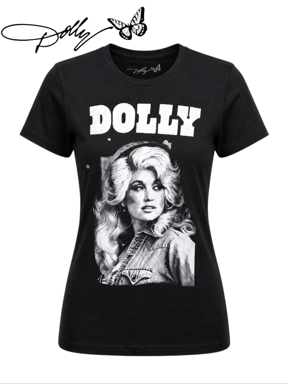 DOLLY PARTON Graphi Tee Women's Medium Black Casual Top